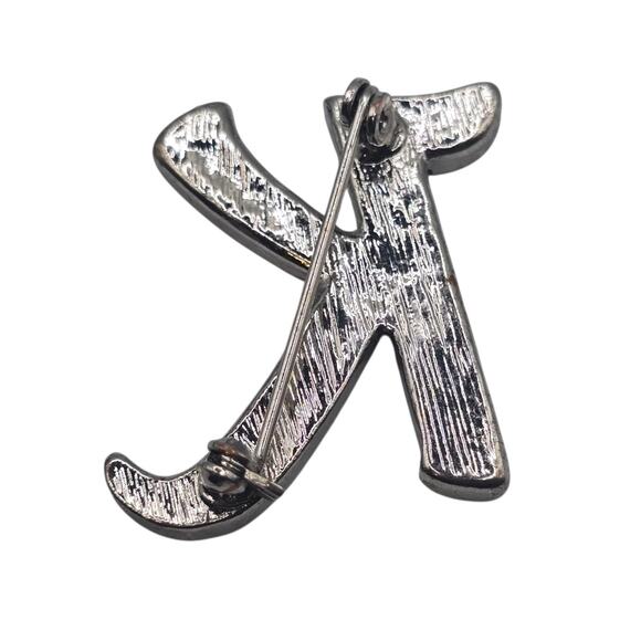Rhinestone Letter K Initial Brooch Pin Silver Tone Clear Crystal Monogram Gift - Picture 5 of 5